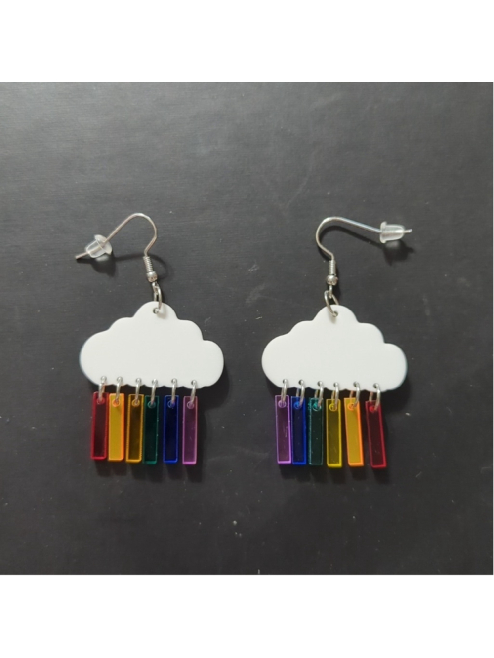 Rainbow and Cloud Acrylic Drop Dangle Statement Earrings
